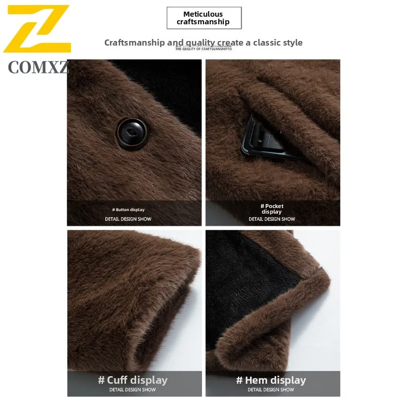 Men's Extra Long Thick Mink Jacket American style Fur Coat Winter Windproof Parka Overcoat Luxury Double-Faced Cashmere Lined