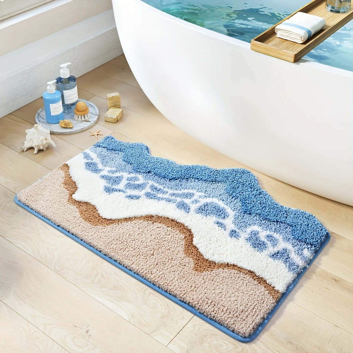 1Pc DIANG Fluffy Wave Beach Super Soft Water Absorbing Polyester TPR Anti Slip Washing Machine Washable Rectangular Plush