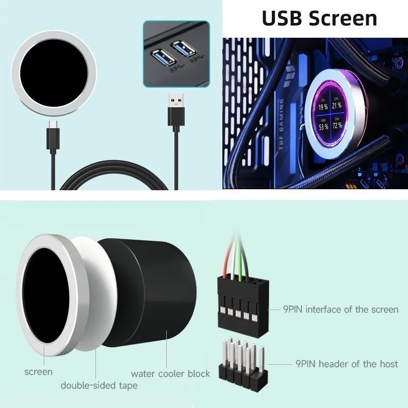 Monitor Usb Water Cooler Screen pc Case Secundário Lcd Música Função de Análise Espectro para Windows 10 11 2.1 2.8 480x480 - Imagem 2
