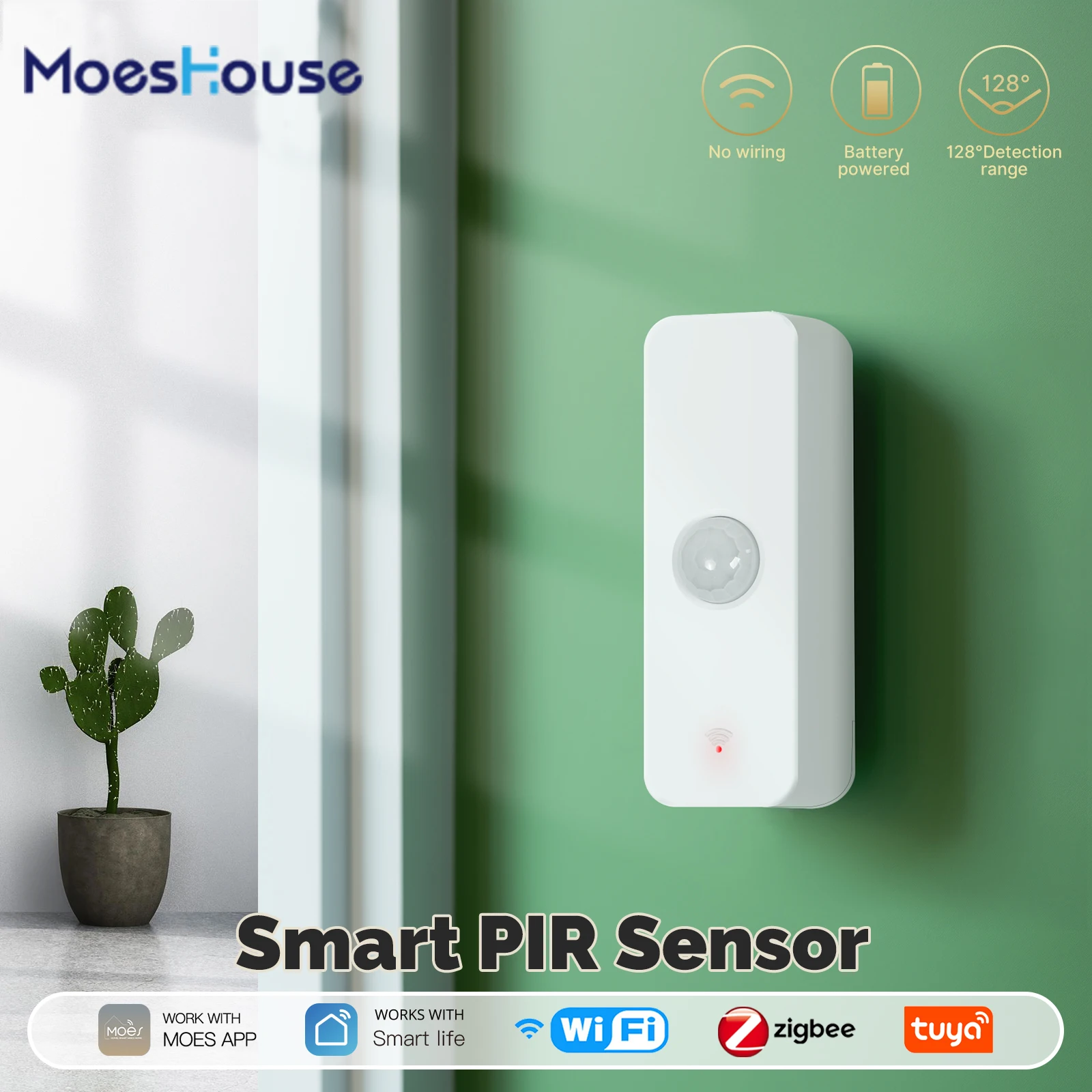 MoesHouse Tuya WiFi/ZigBee Smart PIR Sensor Human Body Infrared Motion Detector Home Security Scene Linkage Automation Battery motion sensor,human presence sensor,pir motion sensor,pir sensor switch,motion sensor switch
