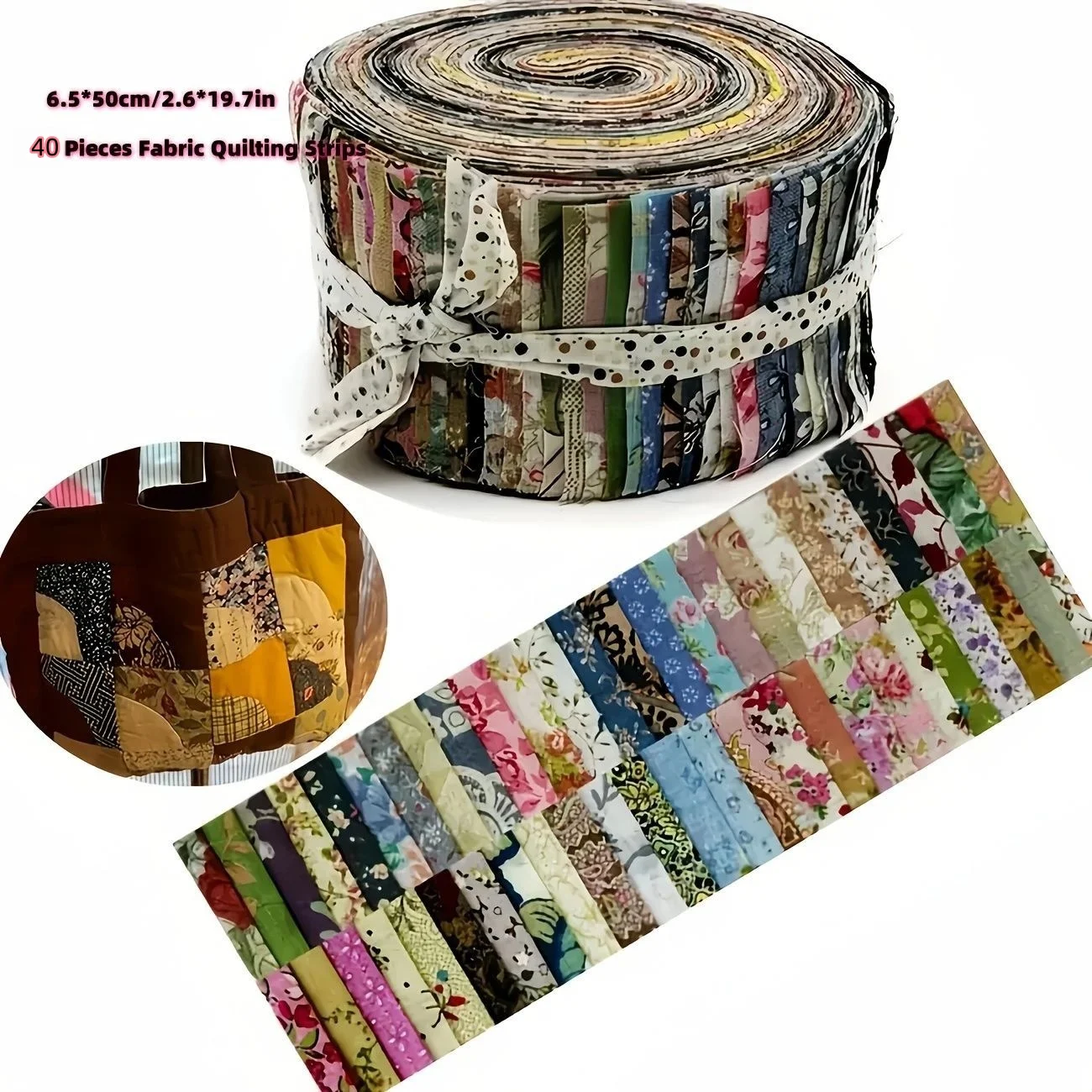 40-Piece Jelly Roll Cotton Fabric Strips for Quilting and DIY Crafts