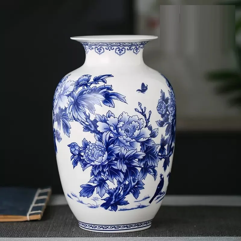 Elegant Jingdezhen Blue and White Porcelain Vases Fine Bone China Vase Peony Decorated High Quality Ceramic Vase 3