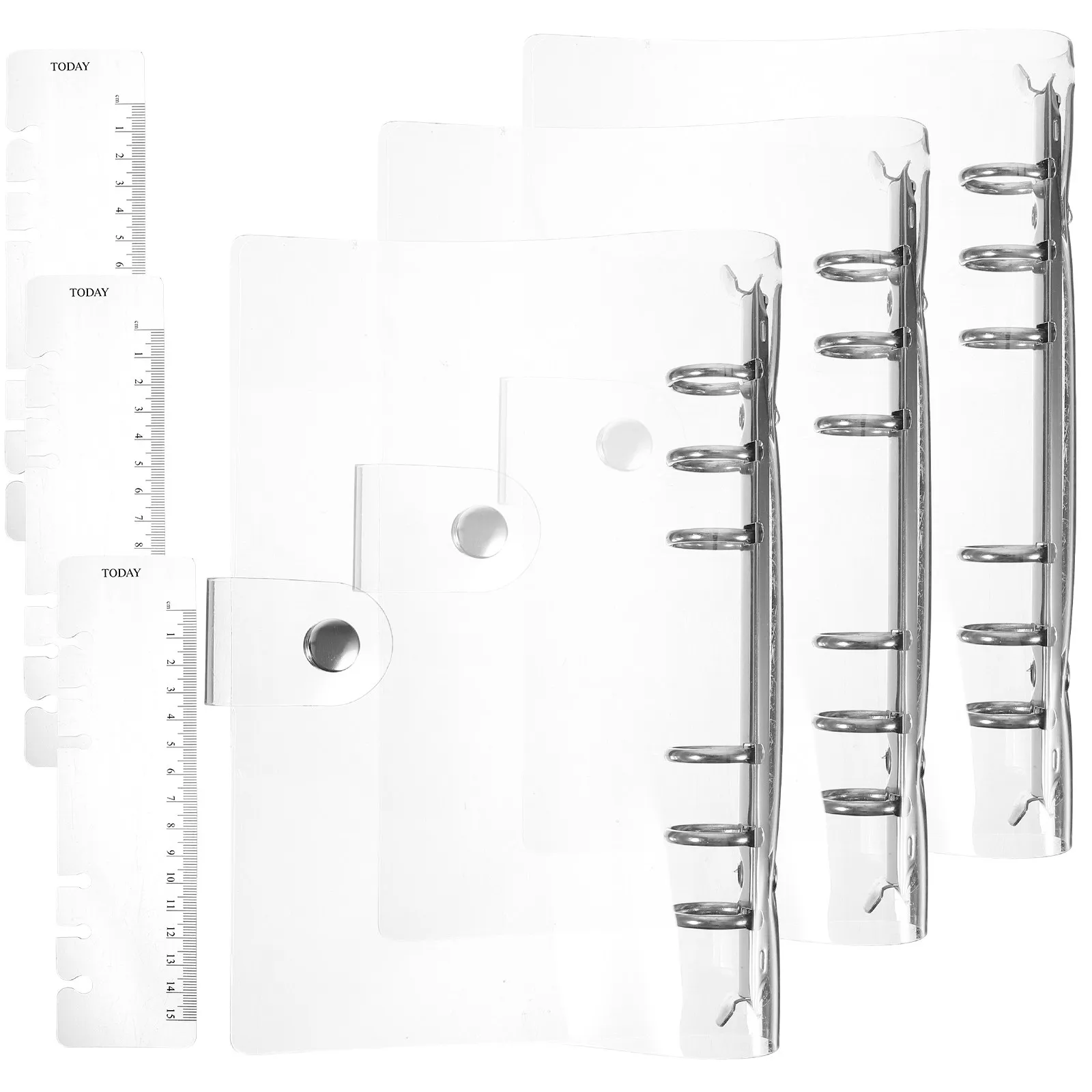 3Pcs PVC 루스 리프 노트북 쉘 클리어 바인더 커버 일기 플래너 저널 여행 주최자를위한 조정 가능한 6 링 바인더
