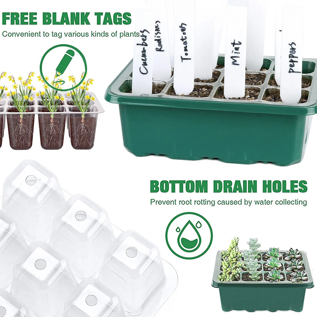 

10Pcs Seedling Starter Kit 12 Holes Seed Starter Tray Kit with Adjustable Vents Multifunctional Seed Propagator Set for Seed