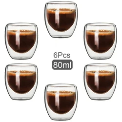 Set of 6 Double Wall Insulated Glass Mugs - 80ml for Coffee, Espresso, Tea, or Cold Drinks (WHITE)