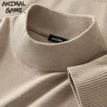 Animal Game Mens Mock Neck Casual Woolen Sweater Half Turtleneck Pullovers Sweaters  Knitwear Men's Cold Blouse Outdoor Coats