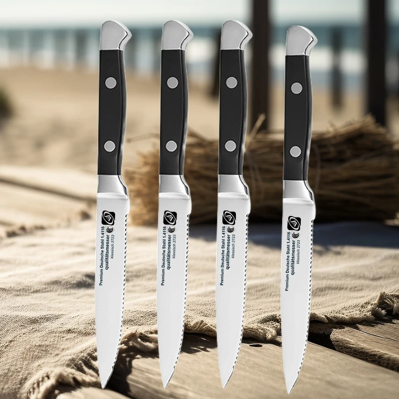 Professional Steak Knife Kitchen Knives Set Stainless Steel Kitchen Knives  Black Handle Dinner Knife Cutter