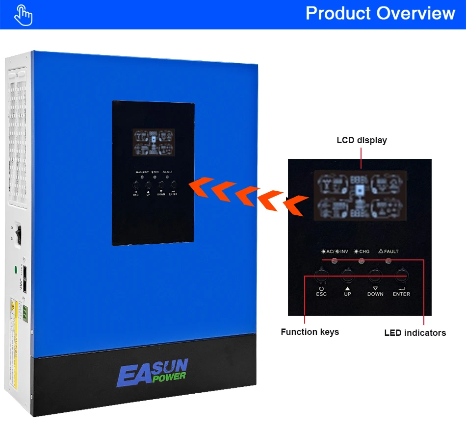 EASUN 6200W Hybrid Solar Off-Grid Wechselrichter 48V 220V MPPT 8500W 120A 500V Hochleistungs-PV-Ladegerät 50/60Hz mit WIFI BMS Generator EU – Detail 6