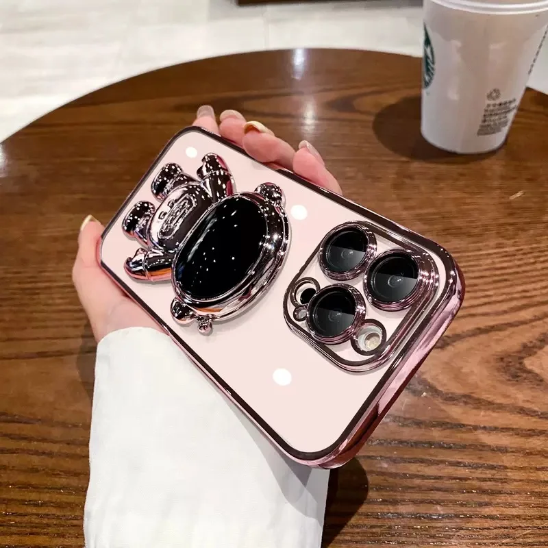 Moda Fold Standing Custodia per telefono trasparente per IPhone 11 12 13 14 15 Pro Mini XS Max XR X Placcatura Astronauta Protegge la copertura_voghion.com