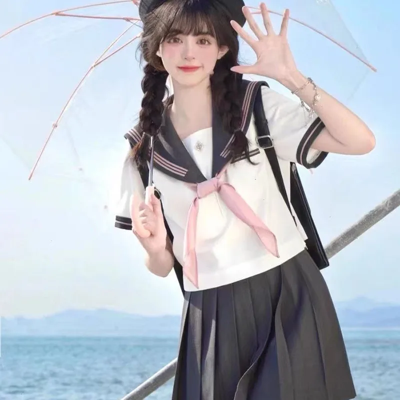 Japanese JK Style Tao Ye Zhong Long Sleeve Sailor Uniform Set-Long Sleeve Skirt Outfit for School, Daily Wear