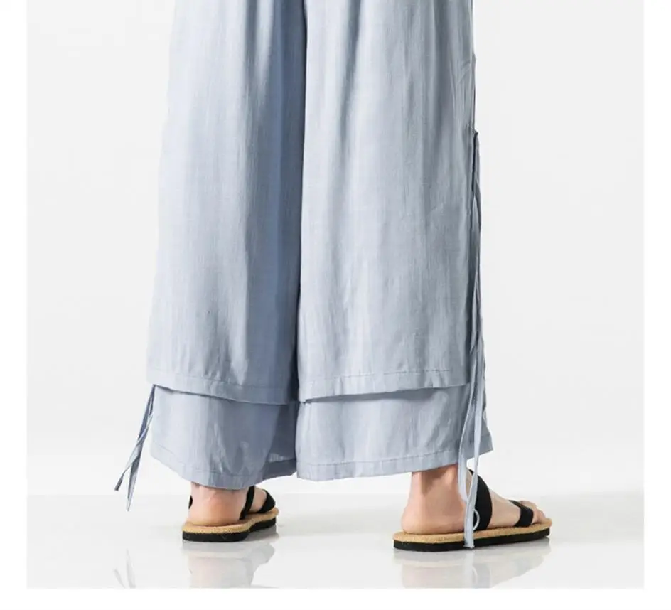 Description Picture 6 of item2022 Men Wide Leg Pants Summer Streewear Cotton Linen Loose Jogging Pants Male Harajuku Style Sweatpants Men Casual Trousers 3XL