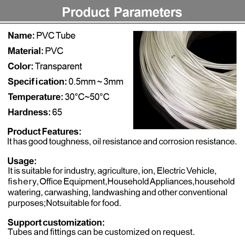 Transparent PVC Plastic Hose ID 0.5/0.8/1/1.2/1.6~3.5mm 5/10/15/20M