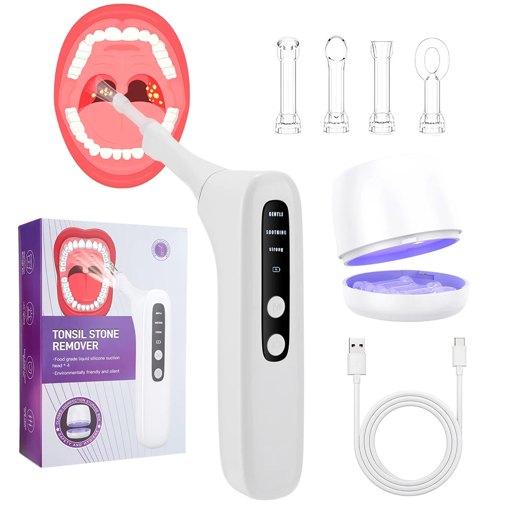 Electric Vacuum Tonsil Stone Remover Tool Built-In LED light Anti Bad Breath Mouth Cleaning Tonsil Cleaner for Oral Fresh Care