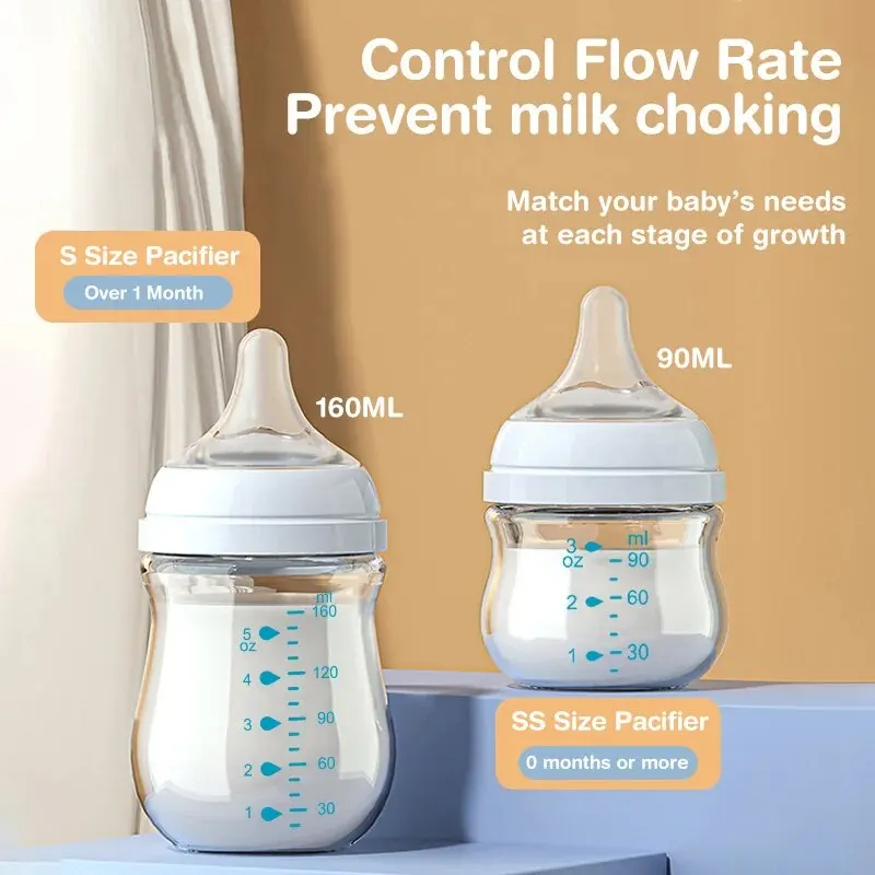 Dr.isla 2PCS Newborn Glass Bottles 90/160ML Anti-Choke Baby Bottle Anti-flatulence Milk Feeding Bottles Infant BPA Free 0-6Month