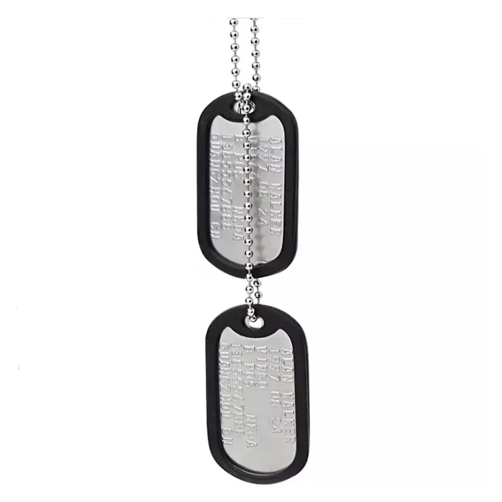 Stainless Steel Dog Tag Military Set of 2 Personalised Necklaces Army Style with Ball Chain Silencers Custom Make Necklaces