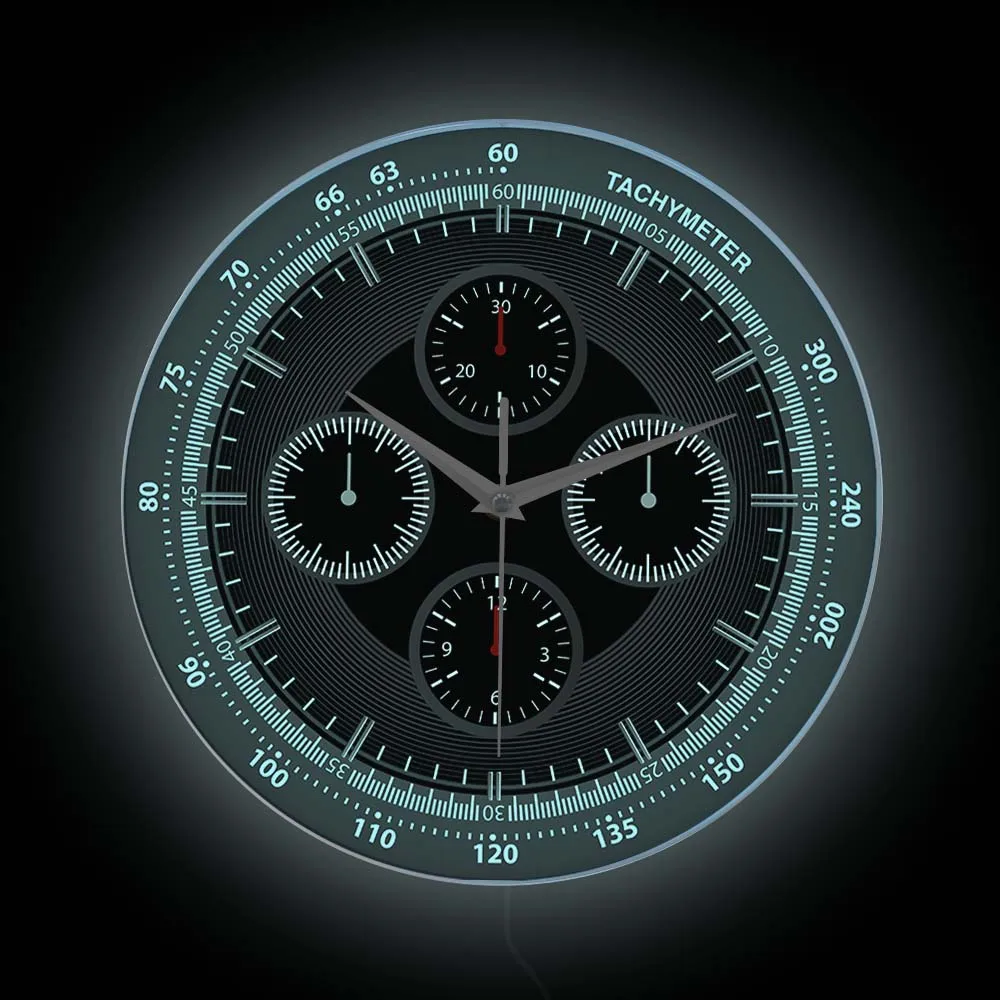 

Tachymeter Handwatch Design Luminous Nightlight Wall Clock For Man Cave Bedroom Silent Non Ticking LED Wall Clock Glow in Dark