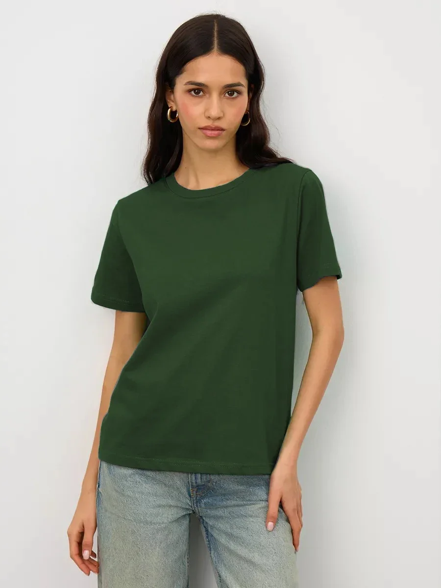 Cotton Summer Womens T-Shirt - Short Sleeve Loose Basic Top