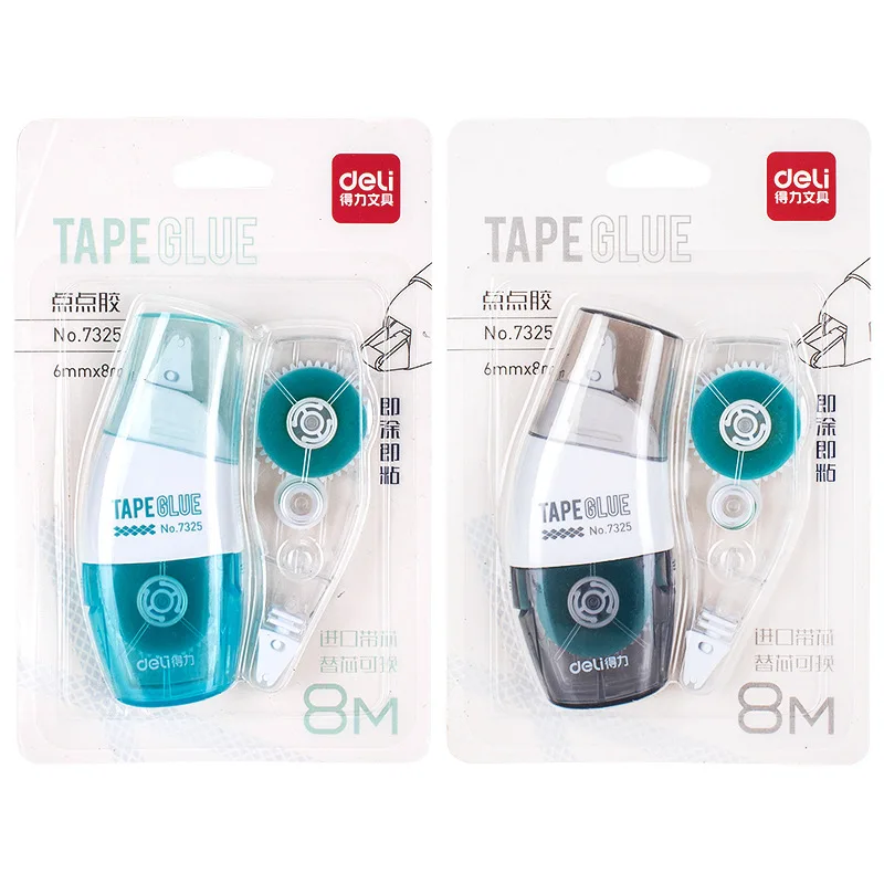 Deli Double Sided Adhesive Tape, Roller Glue Tape, 6mm * 8m with Refill Glue, DIY Journal Stationery, 1PC 6