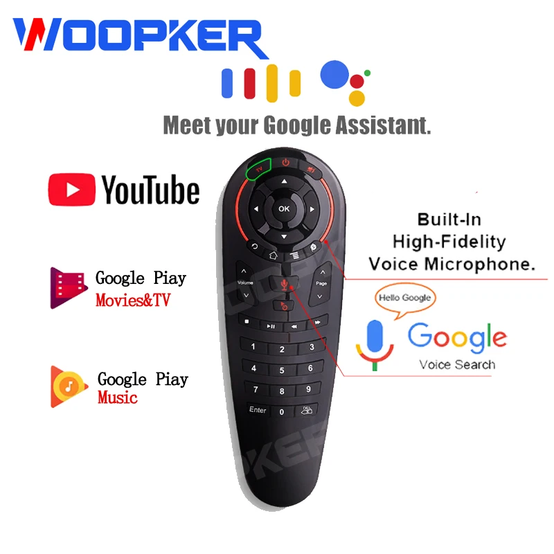 

WOOPKER G30S Google Voice Air Mouse Remote 2.4G Wireless 33 Keys IR Iearning Gyro Sensing Game Remote for Smart Android Tv box