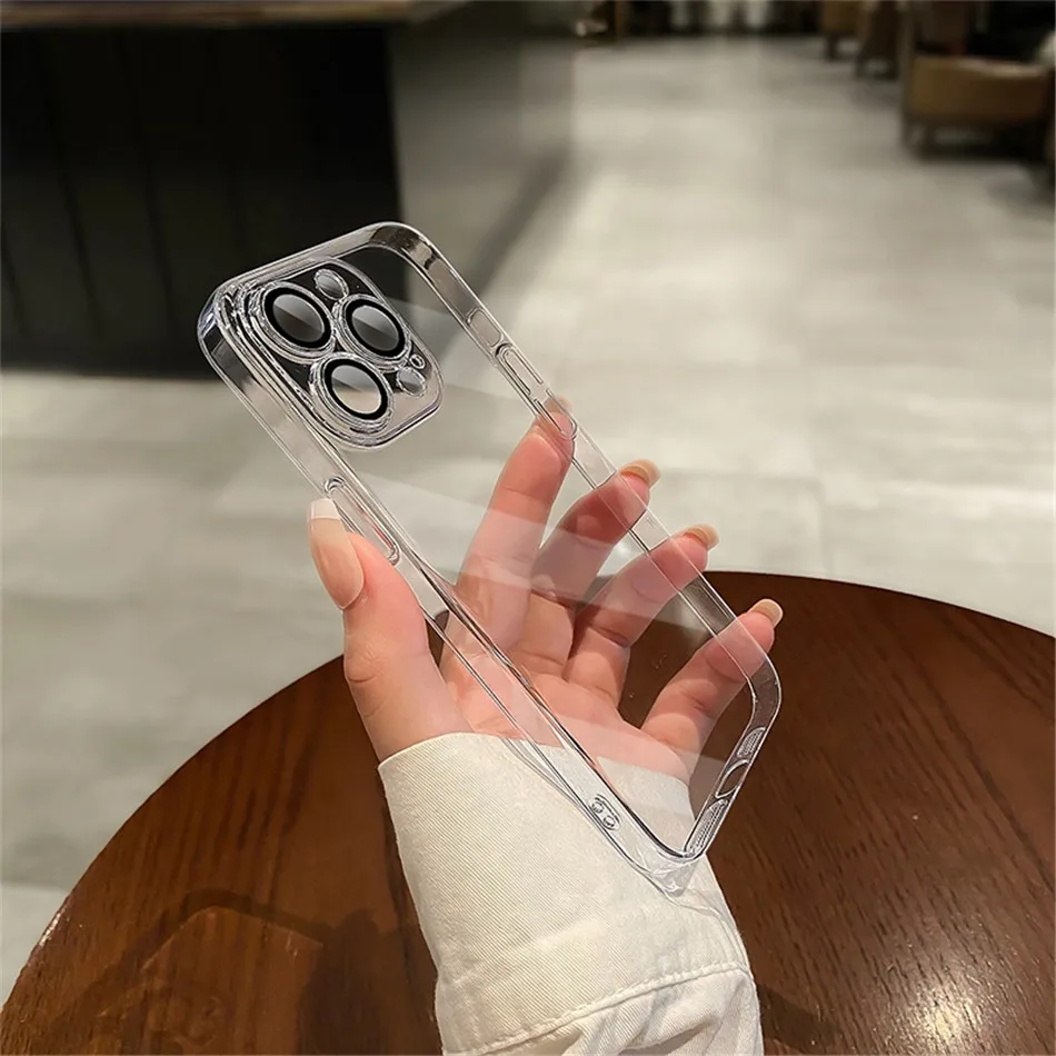 Luxuriöse, transparente Silikon-Handyhülle für iPhone 15, 14 Plus, 13, 12, 11, Pro Max, Mini-Objektivschutzhülle, transparente Rückseite – Detail 13
