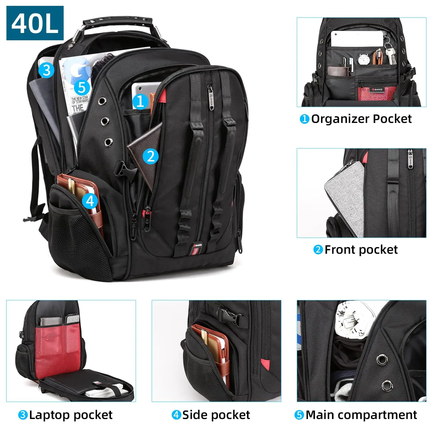 40l Backpack 17 Inch Laptop Travel Multifunction Backpack BANGE