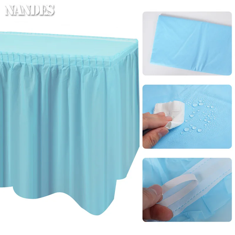 Disposable Table Waterproof and Oil Skirt BPA Free Plastic Tableskirt Disposable Reusable Party Wedding Festival Decor 4