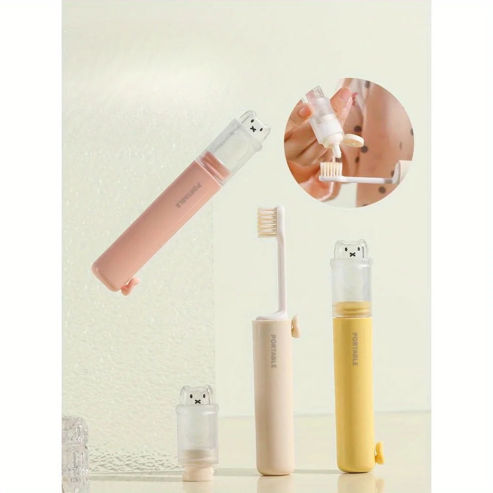 Travel Toothbrush Set Foldable Toothpaste Soft Bristles Portable Lightweight for Adults Business Trip Hotel Essentials