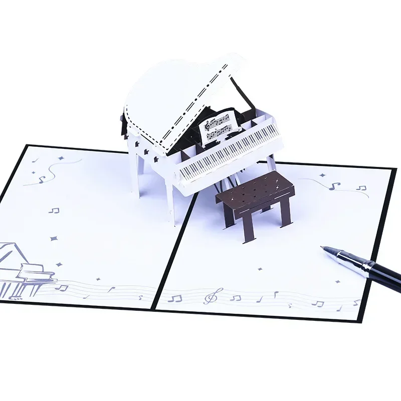 3D Piano Greeting Cards Music Instrument Paper Carving Hollow Out Folding Festival Celebration Gratitude and Blessing Card