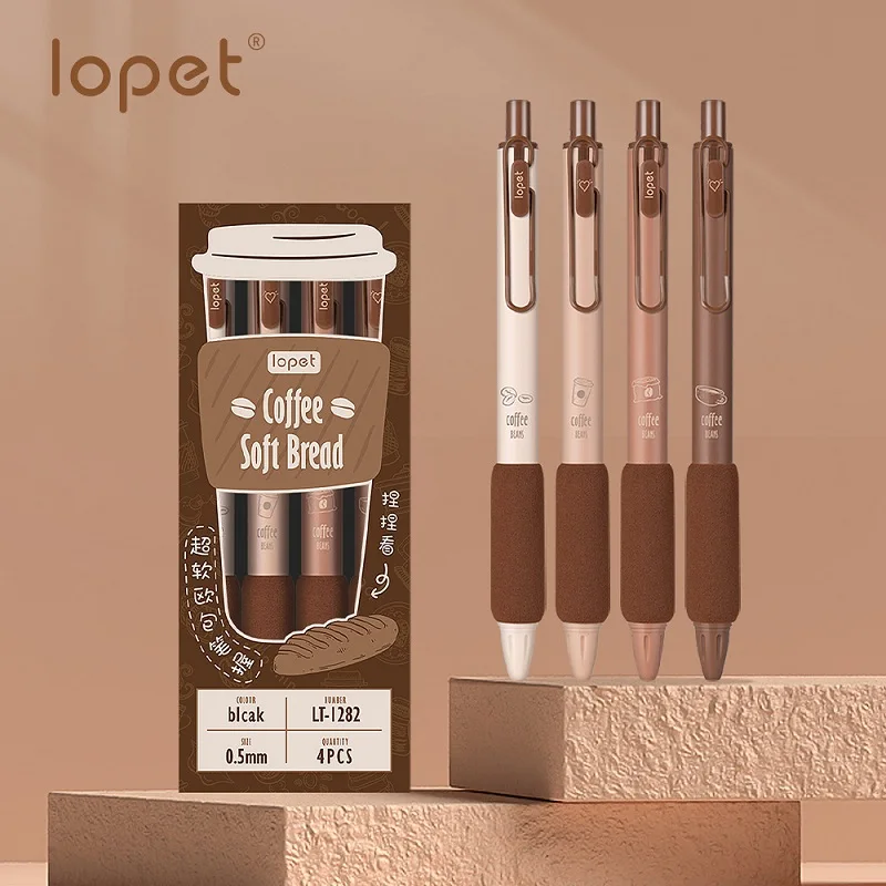 Lopet Cute gel pens sets 4pcs 0.5mm Black Ink Writing Pen Soft Grip Press Kawaii Stationery Quick Dry Homework School Gadgets 2