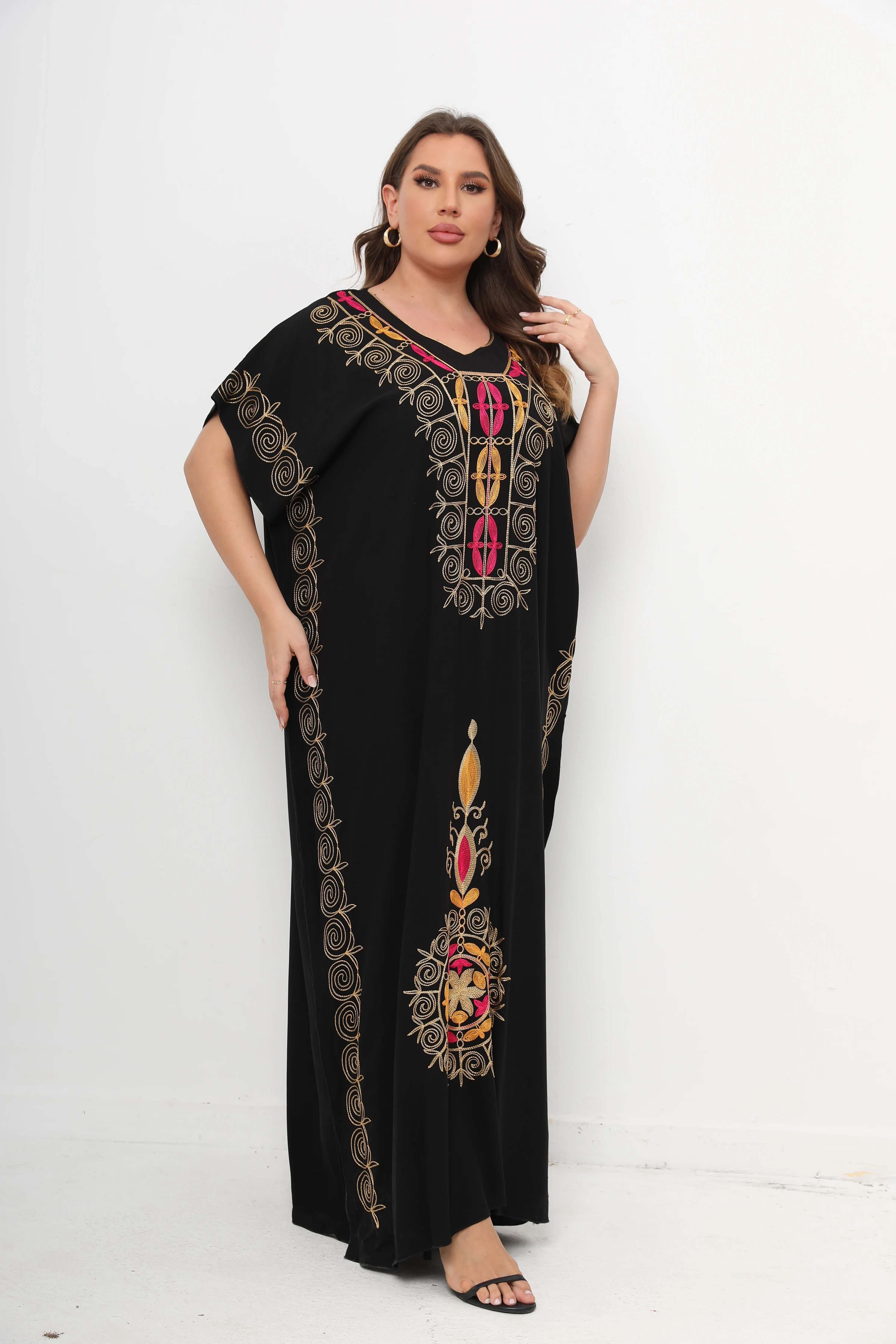New Summer African 100% Cotton Abaya O-neck Jilbab Short Sleeve Loose Style Dashiki Kaftan Dubai Stripe Lady Dresses Plus Size