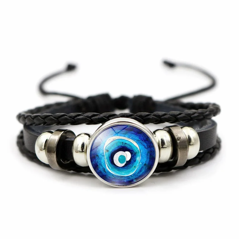 Evil Eye Leather Bracelet Female Hand Woven Blue Eye Multilayer leather bracelet leather magnetic bracelet