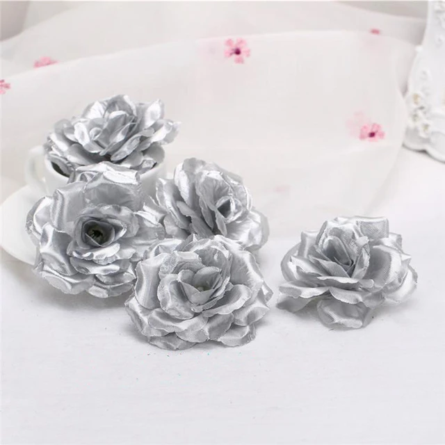 10pcs 4cm Silk Gold Artificial Rose Flower Heads Decorative Flowers for  Wedding Home Party Decoration Mini