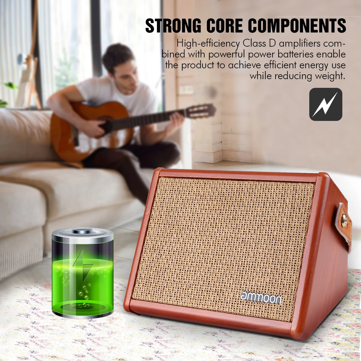 ammoon AC15 Portable Acoustic Guitar Amplifier 15W Amp BT Speaker with