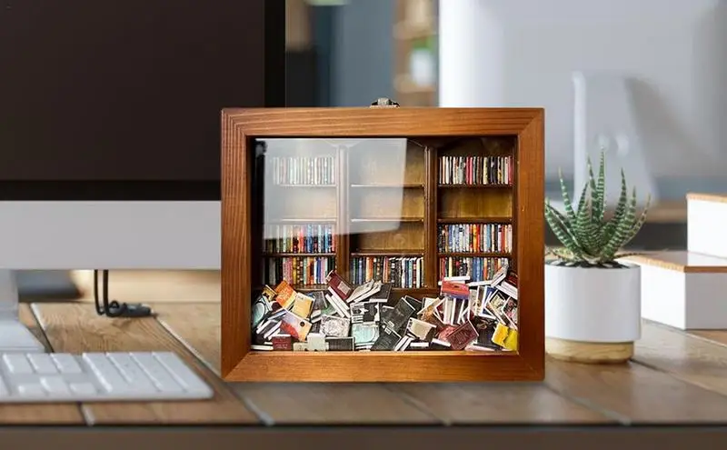 

DIY Book Nook Kit Creative Anti-Anxiety Bookshelf Miniatures Shelf Insert Dollhouse Model Roombox for Stress Relieving & Gift