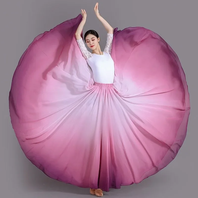 Women Flamenco Dresses Women Classical Dance Stage Performance Dancing Skirts 720 Degree Costumes Multicolour Gradient Flamenco Dance Performer Skirts
