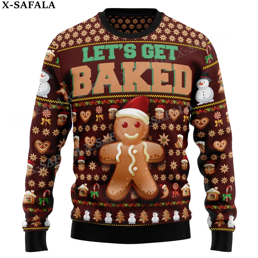 thumbnail image 1 of Suéteres de punto navideños con diseño divertido de hombre de jengibre, comida, regalo divertido de Navidad y Halloween, jerséis para parejas, fiestas, unisex, informales, 3, 1 of 5