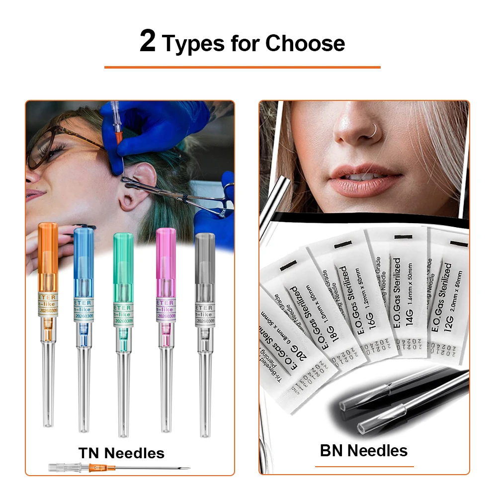 Mix Size Body Piercing Needles Disposable Sterile 12G 14G 16G 18G 20G Needle Navel Nipple Lip Navel Ring Kit Piercing Tool