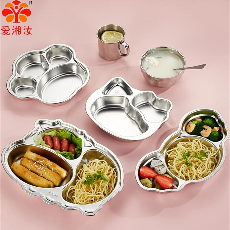 Aixiangru-Stainless Steel Plate for Children,Canteen Divided Plate,3Grid,5Grid Dinner Plates,Dinnerware Set, Dinner Tableware