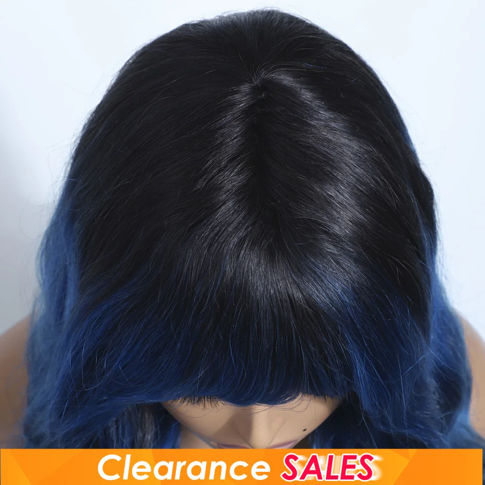 레베카 T1B/블루 바디 웨이브 인모 가발(뱅 포함) 180D 브라질 헤어 풀 머신 메이드 여성 가발 코스프레 헤어