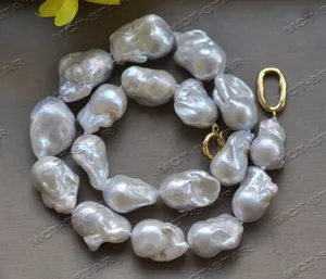 MTC·STAR  Z12722 Set 26mm White Baroque Drop Reborn KESHI Pearl Necklace Bracelet Earring