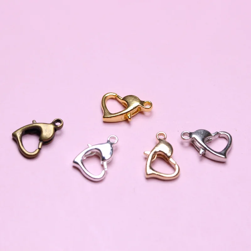 

100Pcs Metal Heart Lobster Claw Clasps Necklace Bracelet Fastener Hook Clips for DIY Keychain Key Fobs Jewelry Making Supplies