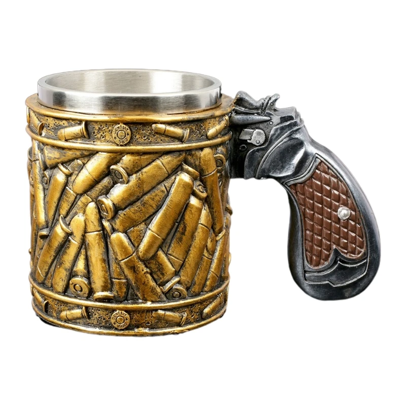 

Пистолет в форме пистолета из нержавеющей стали, револьвер в стиле вестерн, пуля, кофейная чашка, пивная кружка