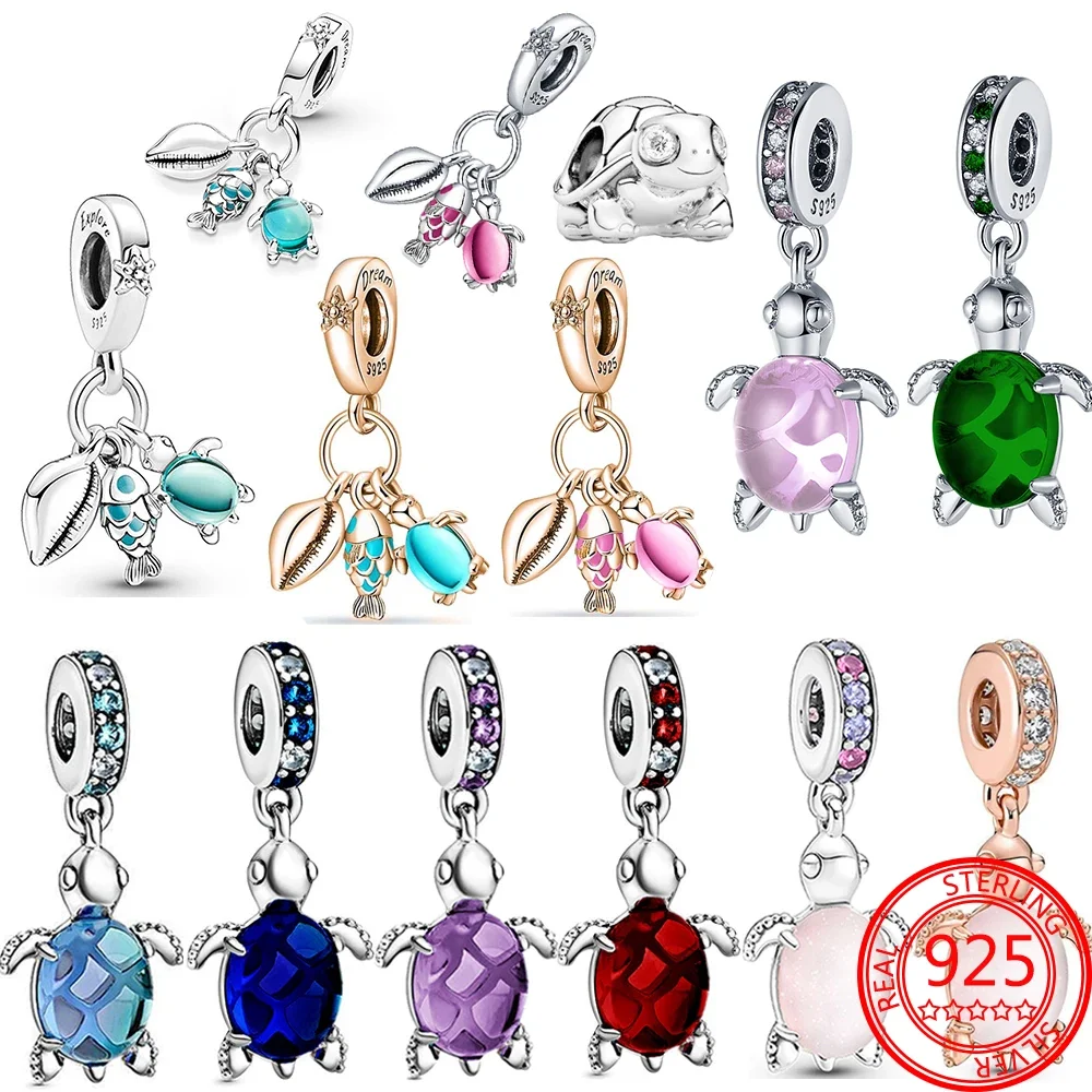 Ocean Animal Series New 925 Sterling Silver Blue Turtle Octopus Charm Charm Charm for Pandora Bracelet DIY Jewelry Production