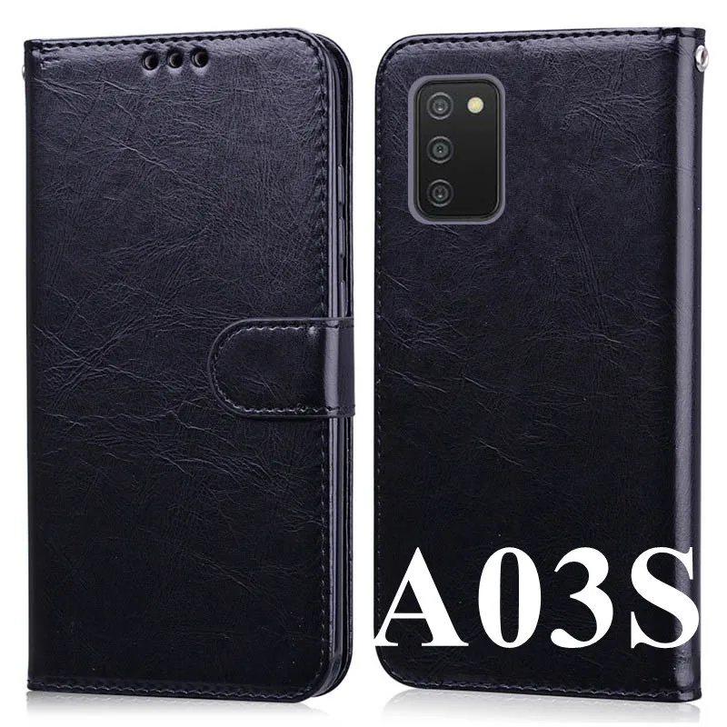 A03 Cover Luxury Solid Color Flip Leather Case leather wallet case leather case phone case leather phone case For Samsung Galaxy A03 A03S