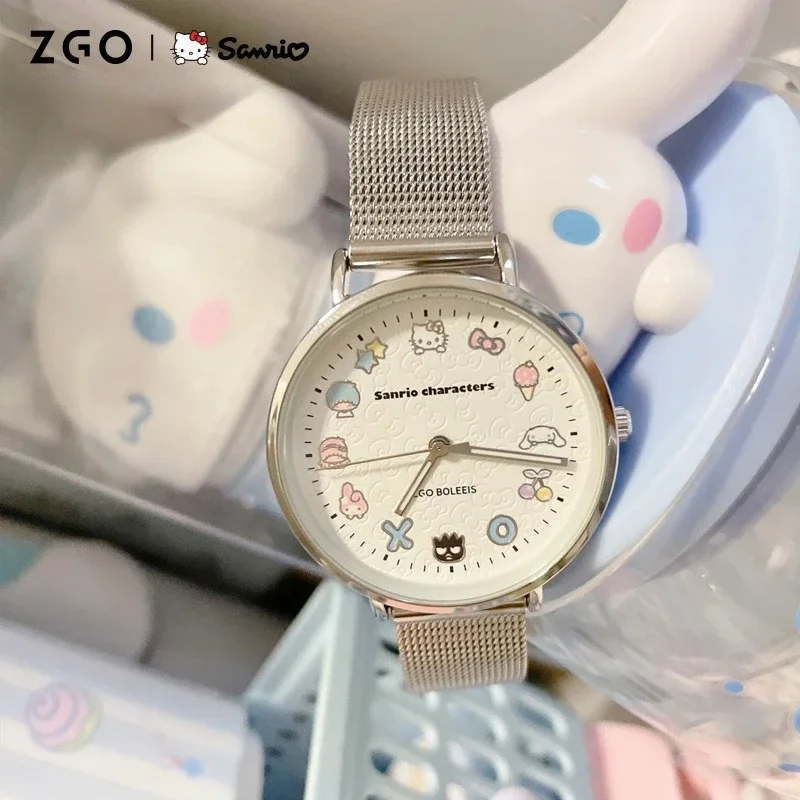 Часы наручные Sanrio Co женские, брендовые простые светящиеся водонепроницаемые кварцевые для учеников младшей и старшей школы, с изображением Hello Kitty