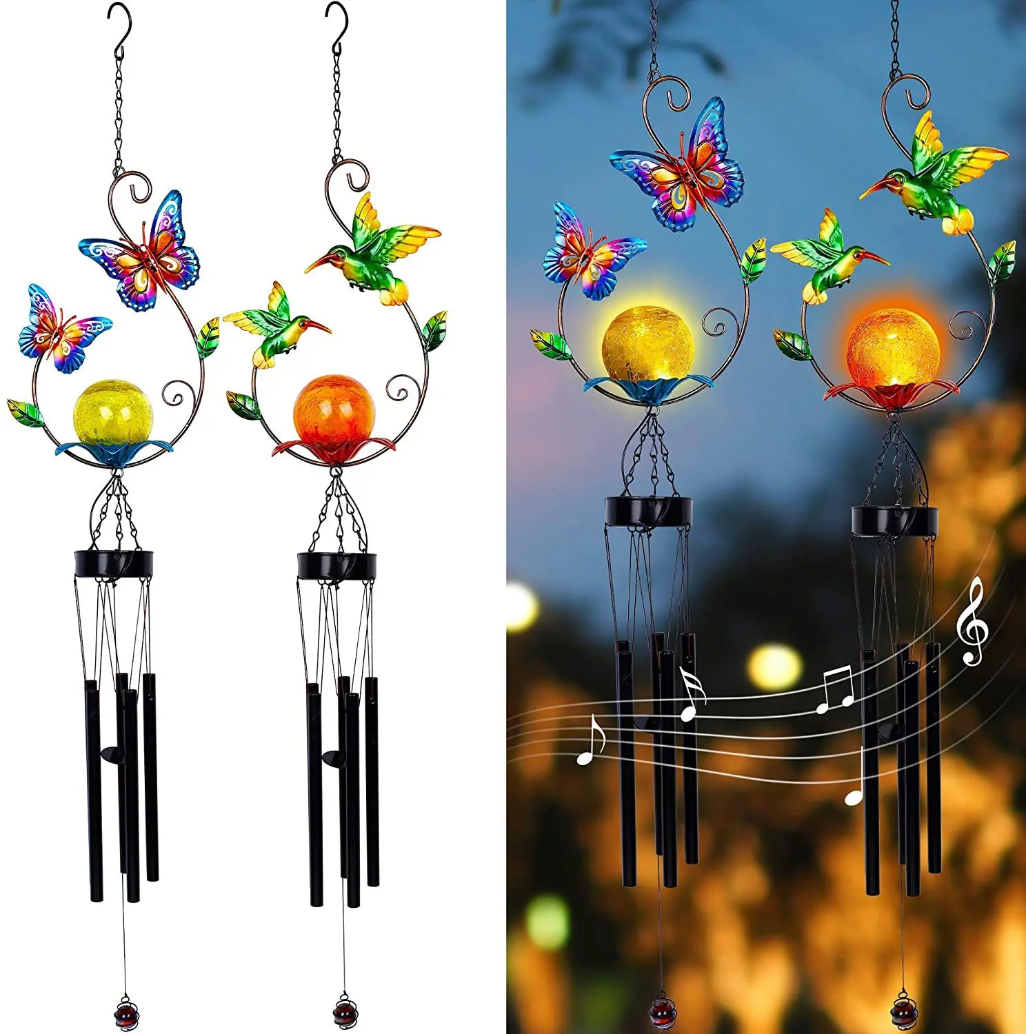 

New Solar Light LED Wind Chime Waterproof Iron Tube Hummingbird Solar Light Outdoor Powered Lawn Lamps For Garden Yard Decor