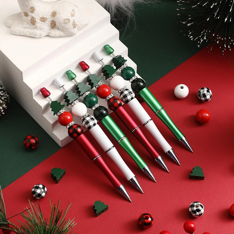 60 Stücke Weihnachten Perlenstifte Rot Grün Weiß Kunststoff Perlenstifte Perlen DIY Stift Schwarze Tinte Kugelschreiber – Detail 4