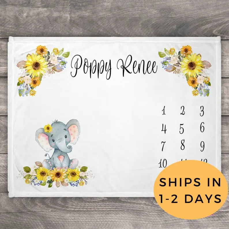 

Elephant Blanket - Personalized Baby Blanket - Newborn Milestone Blanket - Newborn Photo Prop - Elephant Baby Milestone Blanket
