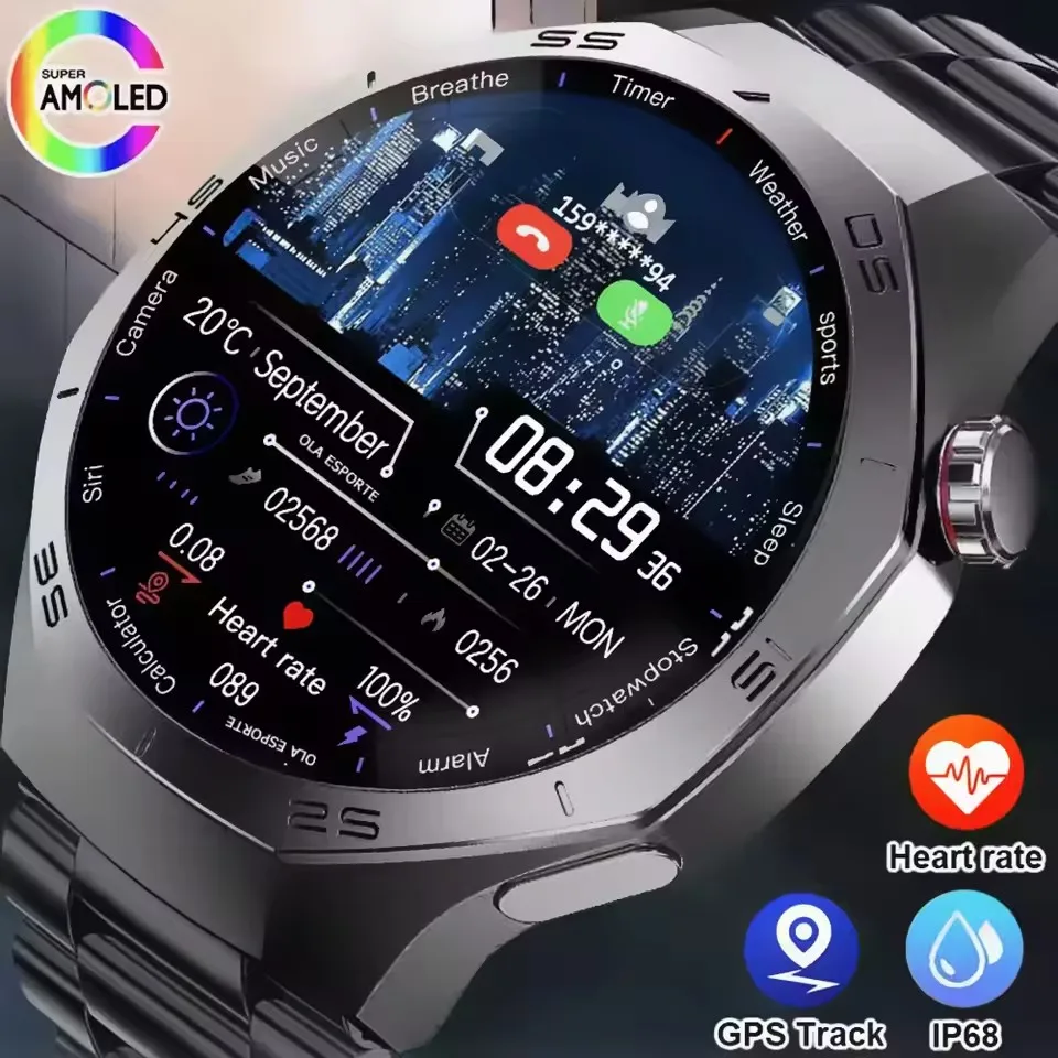 2026 New For Android ios Smart Watch Men HD AMOLED Screen GPS Motion trajectory Heart Rate Bluetooth Calls SmartWatch Waterproof 1