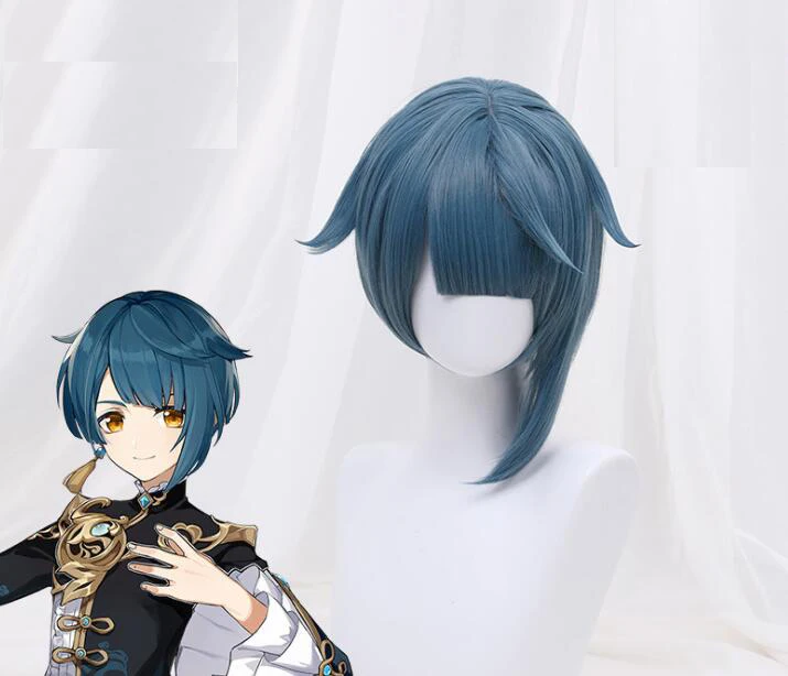 

Genshin Impact Xingqiu Cosplay Wig Dark Blue Short High Quality Heat Resistant Synthetic Hair Headwear Cosplay Halloween Wigs